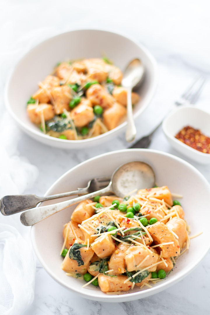 Sweet potato gnocchi with creamy spinach sauce