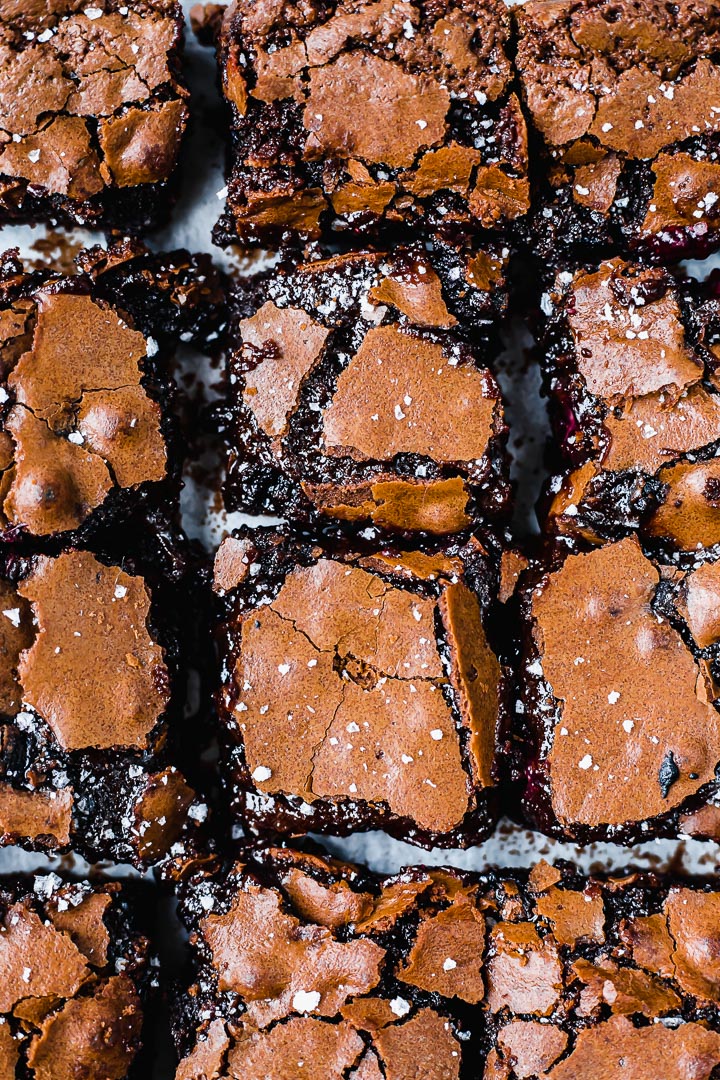 Close up choc blueberry brownies