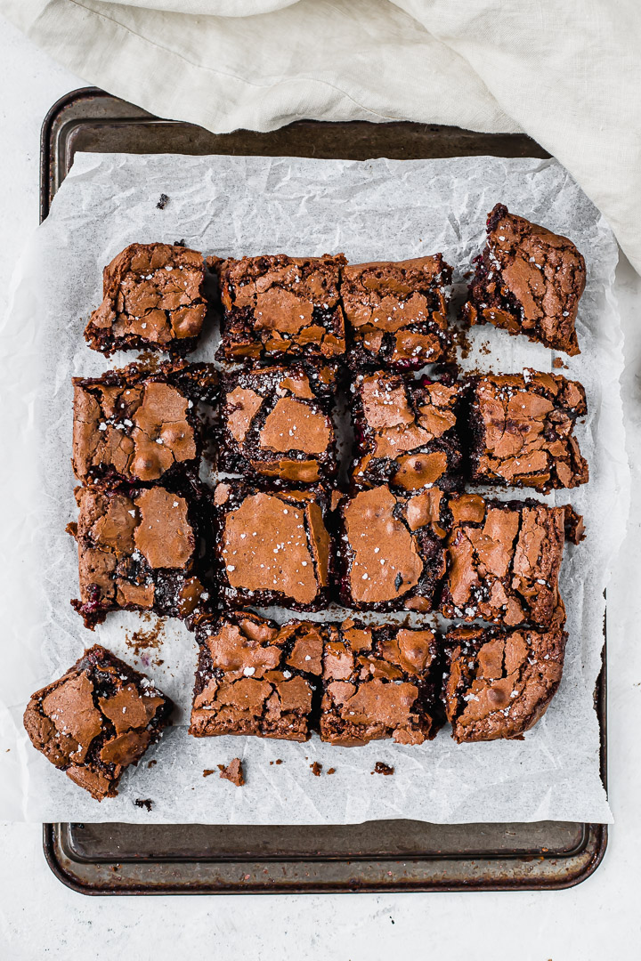 Squares of choc blueberry brownies