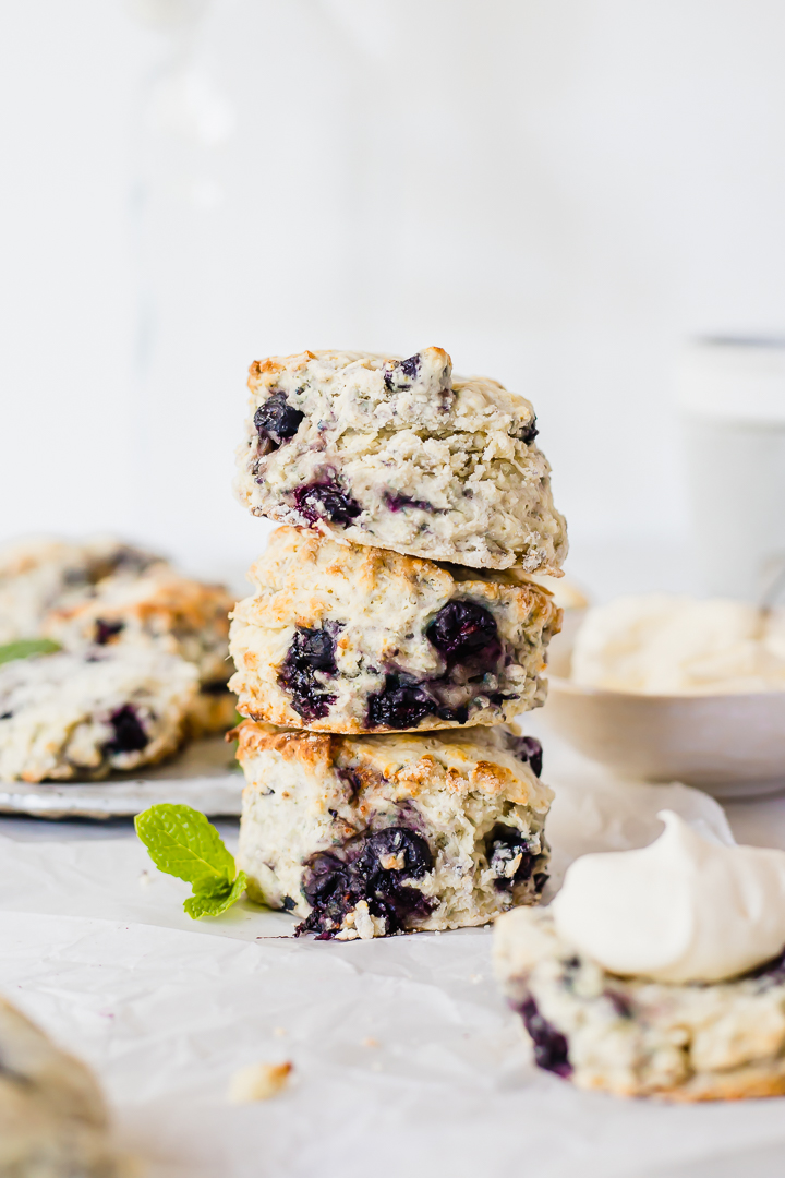 A stack of blueberry buttermilk scones