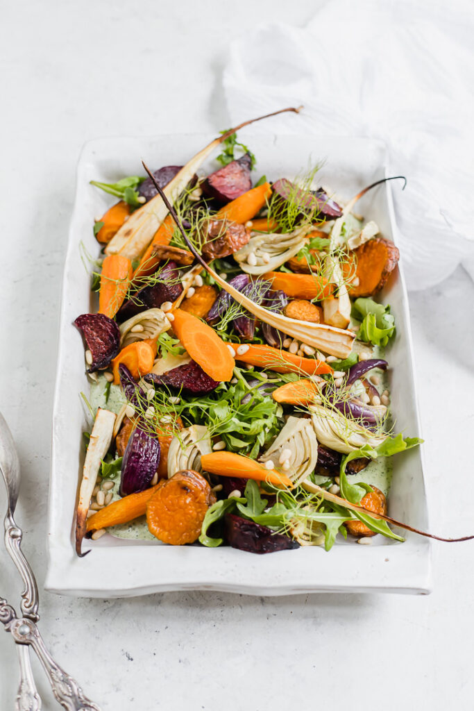 Root vegetable Salad with Herb Yoghurt Dressing - Eatnik