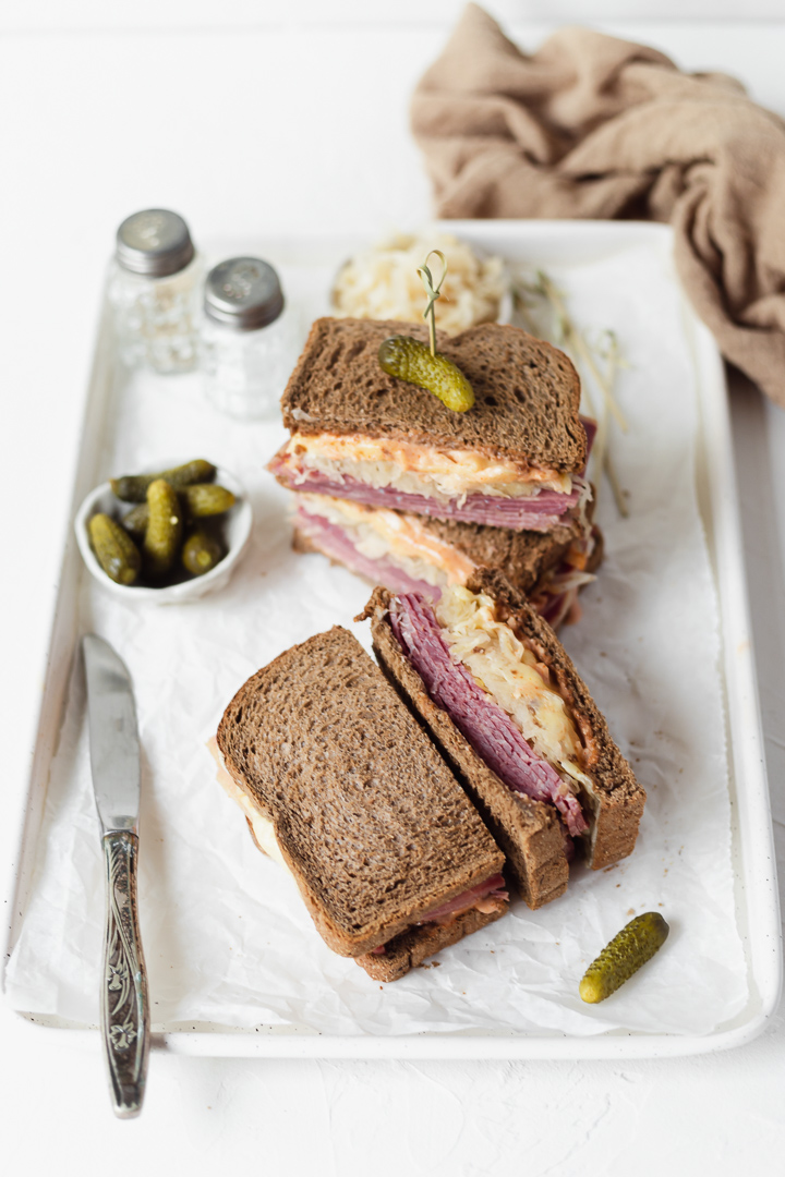 Reuben sandwich on a tray
