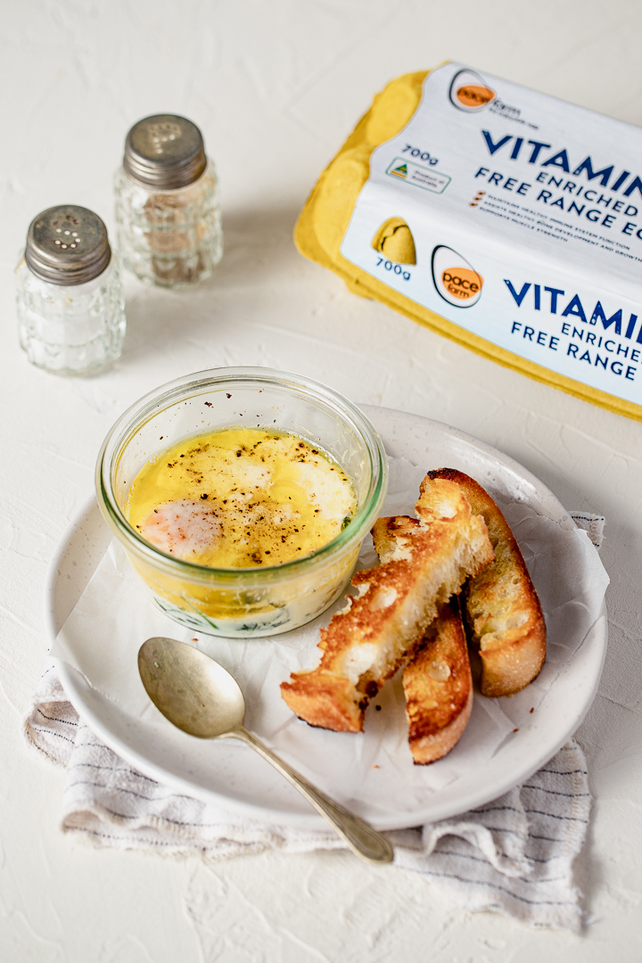 Coddled eggs with sourdough toast soldiers