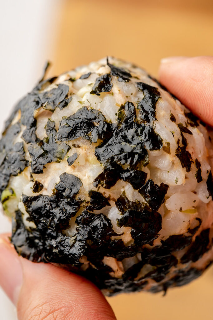Close up of a tuna mayo rice ball