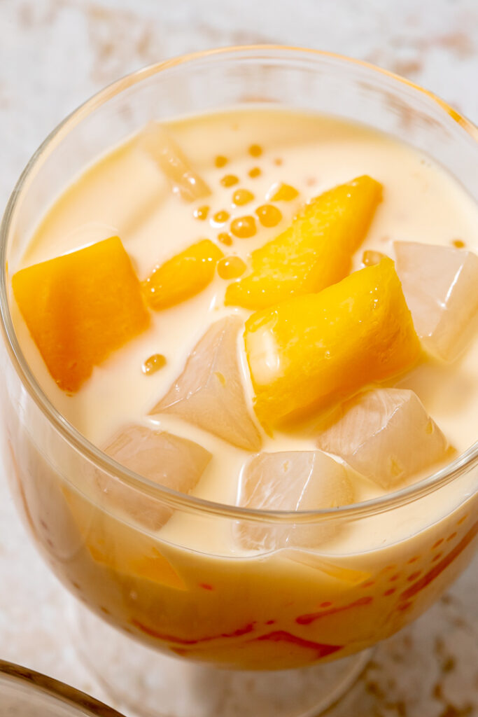 Close up of a glass of mango bango