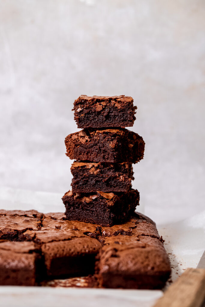 Four brownies stacked on top of each other
